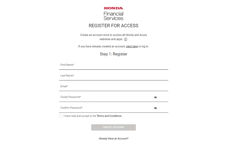 Honda Financial Services Register